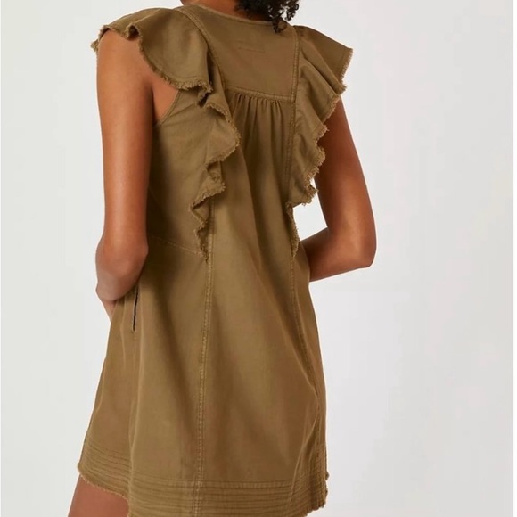 Pilcro Anthropologie Button Front Flutter Sleeve Tunic Dress in Moss - Picture 3 of 7